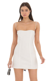 Black Back Bow Bodycon Dress in White