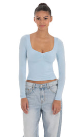 Fitted Long Sleeve Top in Baby Blue