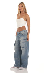 Baggy Cargo Jeans in Denim