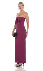 Bow Strapless Maxi Dress in Plum