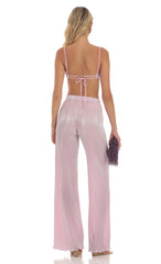 Pleated Shimmer Two Piece Set in Pink