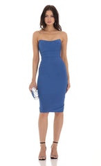 Corset Strapless Dress in Blue