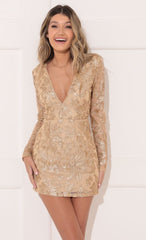 Long Sleeve Dress in Gold Sequin