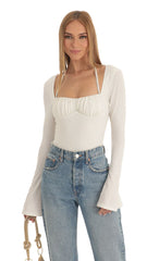 Glitter Flare Long Sleeve Bodysuit in White