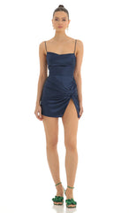 Draped Hip Twist Dress in Navy