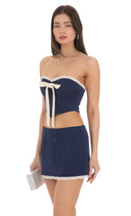 Pointed Bow Two Piece Set in Navy