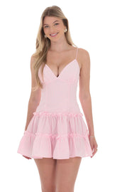 Gingham V-Neck Dress In Pink
