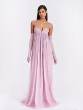 Wallie Pink Rhinestone Embellished Mesh Backless Gown