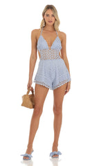 Cutout Crochet Romper in Blue