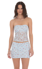 Floral Lace Bodycon Two Piece Set in Blue