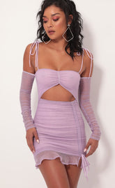 Polka Dot Mesh Cutout Dress in Lilac