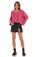 Sequin Slit Skirt in Black