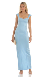 Satin Maxi Dress in Blue