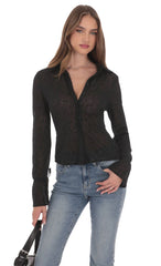Sheer Mesh Button-Up Top in Black