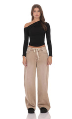 Drawstring Wide Leg Jeans in Camel
