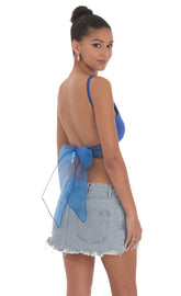 Embroidered Open Back Top in Blue