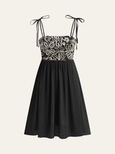 Embroidered Midi Dress With Tie-Up Straps