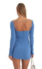 Rhinestone Long Sleeve Party Dress in Blue