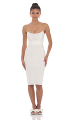 Corset Strapless Midi Dress in White