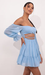 Cutout Off The Shoulder Dress in Sky Blue