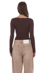 Cowl Neck Long Sleeve Top in Brown