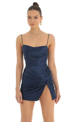 Draped Hip Twist Dress in Navy