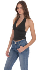 V-Neck Halter Top in Black