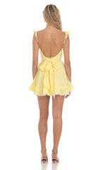 Embroidered Trim A-line Dress in Yellow