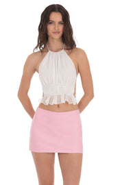 Faux Leather Mini Skort in Pink