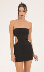 Rhinestone Cutout Dress in Black