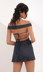 Off Shoulder Dress in Sparkling Navy