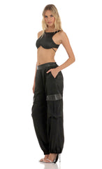 Rhinestone Satin Pants in Black