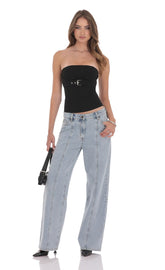 Relaxed Mid-Rise Jeans in Light Blue