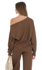 Off Shoulder Knit Oversized Jumper in Brown