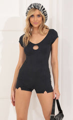 Suede Key Hole Romper in Black