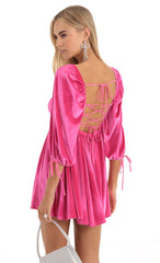 Velvet Baby Doll Dress in Hot Pink