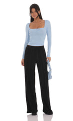 Scoop Neck Long Sleeve Top in Sky Blue