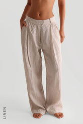 Sheveta The Ivy Wide-Leg Linen Trousers - Sand