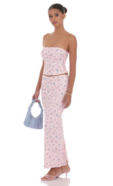Strapless Floral Lace Two Piece Set in Pink
