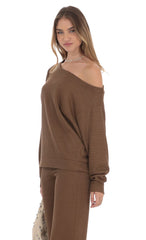 Off Shoulder Knit Oversized Jumper in Brown