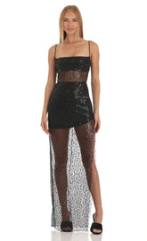 Sequin Maxi Dress in Black