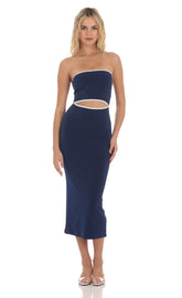 Cutout Strapless Midi Dress in Navy