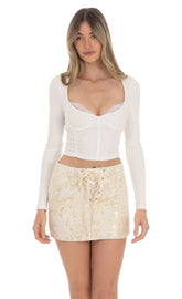Gold Shimmer Ribbon Skirt in Cream