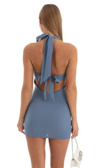 Crepe Corset Halter Dress in Blue