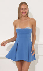 Crepe Corset Dress in Blue