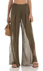 Gold Striped Three Piece Set in Olive Green