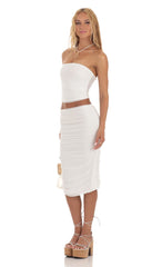 Mesh Ruched Two Piece Set in White