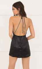 Satin Halter Dress in Black