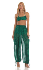 Three Piece Set in Green Swirl