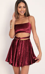 Perrie Velvet A-line Dress in Merlot